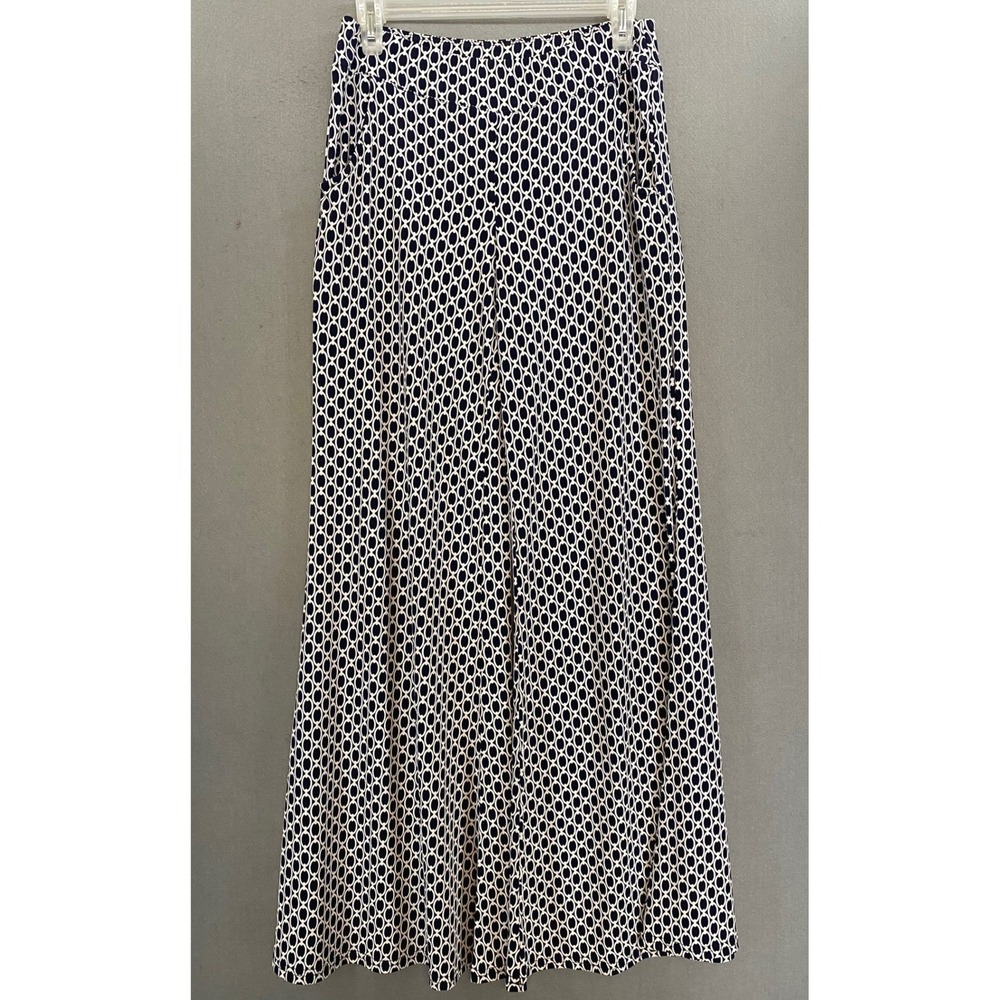 Joseph Ribkoff Navy Blue White Chain Link Wide Leg Pants Size 4 Made in Canada - Picture 2 of 6